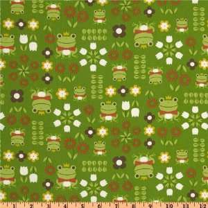  44 Wide Kokka Trefle Oxford Cotton Canvas Frogs Green Fabric 