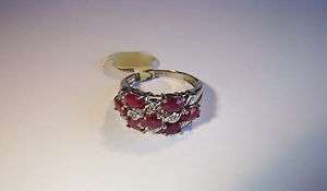 Ring Sterling silver .925 ruby 7 stones, small diamond accents size 7 