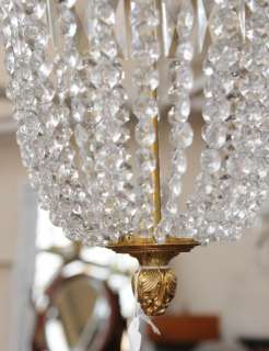 French Art Nouveau Chandelier Light Brass Glass  