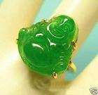 Wonderful green jade buddha shape womens Ring SIZE8#