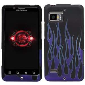 Black Blue Flame Rubberized Coating Hard Case Cover for Motorola Droid 