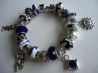European Style Silver 925 Charm Bracelet. Murano Glass Beads.  