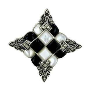    of Pearl and Onyx Art Decoration Pin Silver Empire Jewelry Jewelry