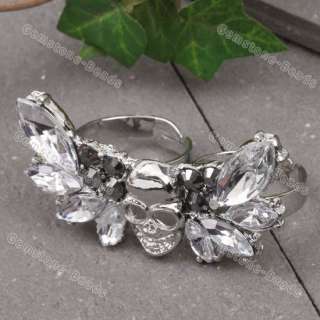 Gothic Acrylic Wing Skull Adjustable Double Finger Ring  