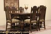   Carved Oak Antique Dining Set, Table, 6 Chairs and Sideboard  