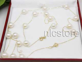 set AAA pearl 14k solid gold chain necklace 18 bracelet 7.5
