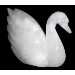 Hand Carved White Swan Gift, Onyx Stone Swan Figure 