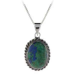  Genuine Azurite Stone Twisted Sterling Silver Border Oval 