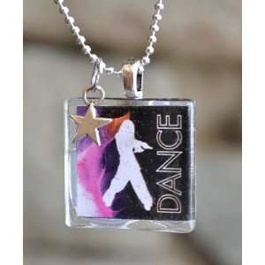 Dance Hip Hop Square Glass Tile Pendant Necklace Jewelry Wearable Art 