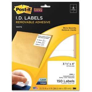   Removable ID Labels, 3 1/3w x 4h, White, 150/Pack