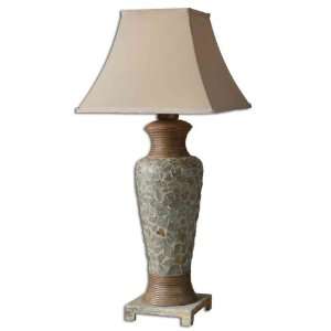  30.5 Inch Pieced Slate Table Lamp In Hand Placed Slate Chips, Grout 