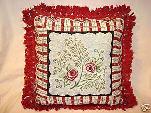 Tapestry & Linen ROSES & FERNS Throw Pillow w/Fringe  