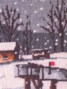 Vintage Framed Needlepoint Picture, Snow In The Country  