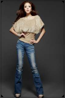 Fashion Lady Causal Bat Sleeve Slim Rib Waist Plush Tops Outwear T 