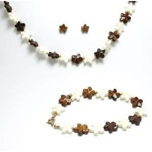 Koa Wood & Bone Plumeria Necklace, Bracelet , Earrings Set