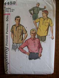 VTG 1950s MENS SPORTS SHIRTS Sewing Pattern SZ 38 40  
