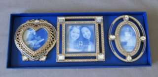 SIXTREES Blue Enamel Gold & Glass Photo Frames Set of 3  