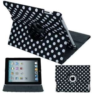   Black and White Polka Dots 360 Rotating Leather Case for Apple iPad 2