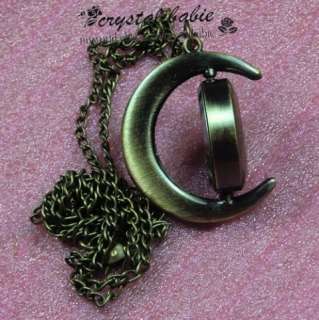   Revolving Moon Quartz Pocket Pendant Watch Necklace Sweater Chain