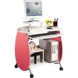  TECHNI MOBILI Wood Computer Workstation In Pink and White 