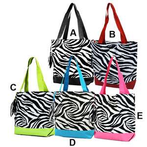 ZEBRA PRINT WITH TRIM MONOGRAMMED CANVAS TOTE BAG/ PURSE WITH BOW 