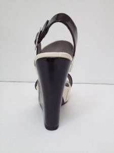   New G BY GUESS Black Ivory TIGERIA Patent Platform Wedge Sandals Shoes