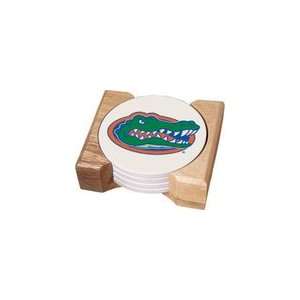 University Florida Gator Four 4 Absorbent Coaster Gift Set With Wooden 