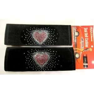  Red Crystal Heart Seat Belt Shoulder Pad Cover 2 pcs 