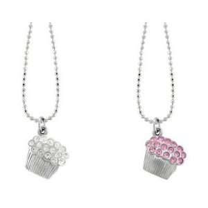   Mini Pave Cupcake Necklace with Pink Crystals and Ball Chain Jewelry