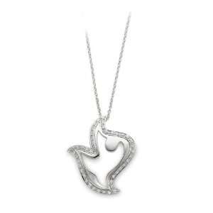    Sterling Silver White CZ Peace Dove Pendant Necklace Jewelry