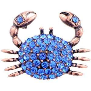   Vintage Style Austrian Crystal Sapphire Crab Blue Pin Brooch Jewelry