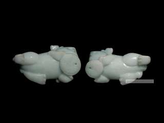Pair White & Green Jade Dog/Chinese Coin Statue y262v  
