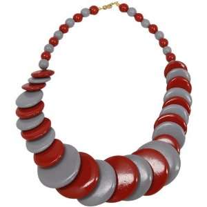  Red Gray Escalating Wooden Bead Necklace Sports 