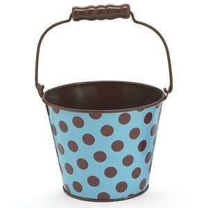  Blue with Brown Dots Tin Pail   4 Inches Tall Everything 