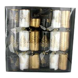  Christmas Crackers   Deluxe Black Gold White with Trees 
