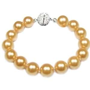 Bling Jewelry 12mm South Sea Shell Golden Pearl Bridal Bracelet 7.5 8 