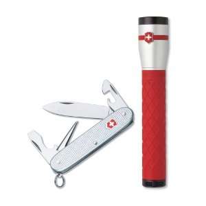 Victorinox Swiss Army Pioneer pocket knife w/ Red Rubber AA LED 