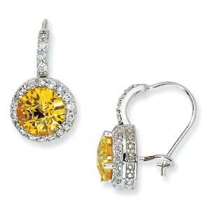   Silver Checker cut Yellow & White CZ French Wire Earrings Jewelry
