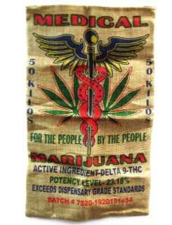 MEDICAL MARIJUANA BURLAP BAG 015 bags hippie feed sacks NEW pot leaf 