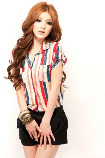   fashion cotton colorful stripes bottom down shirt/top s10515  