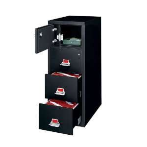  Fireproof Three Drawer Vertical File with Safe 32D Black 