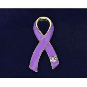  Large Ribbon Pin with Crystal   Purple Ribbon (RETAIL 