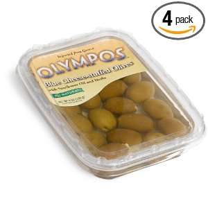 Olympos Blue Cheese Stuffed Olives, 8 Ounce Packages (Pack of 4 
