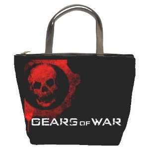   Custom Black Leather Bucket Bag Handbag Purse Gears Of War Red Skull