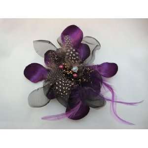  Purple Sheer Feather Hair Flower and Brooch Pin 