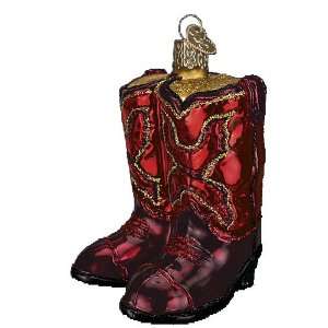 Old World Christmas Red Cowboy Boots Glass Ornament 