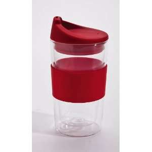 Double Wall Glass Travel Cup w/Silicone Lid & Sleeve 10oz, Red  