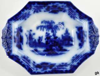 Antique English J & G Alcock Flow Blue Pottery Entree Dish/Bowl 