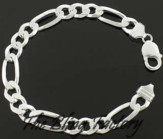   925 Rreal Sterling Silver 9 mm Diamond Cut Figaro Link Bracelet  