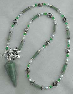 PENDULUM Necklace green AVENTURINE Divination REIKI OAK  